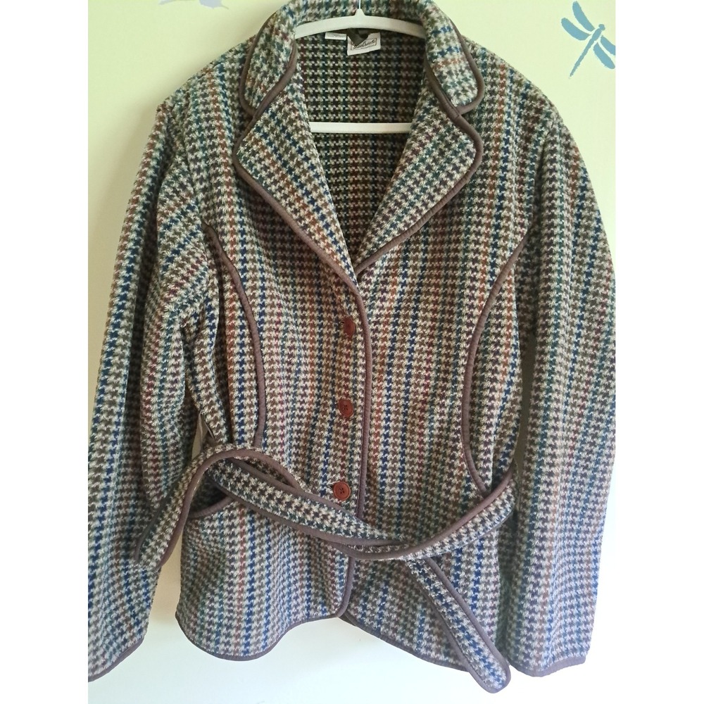 Woolrich Women's Fleece Button-Up Belted Jacket Cardigan M Made In USA